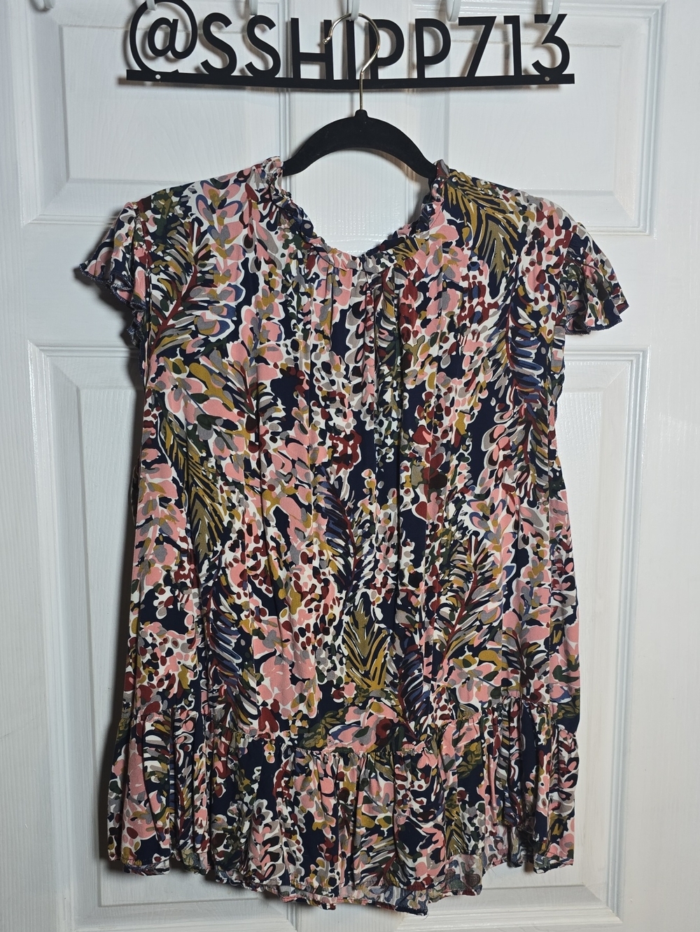 JODIFL 1X Navy Blue Multi Floral Blouse